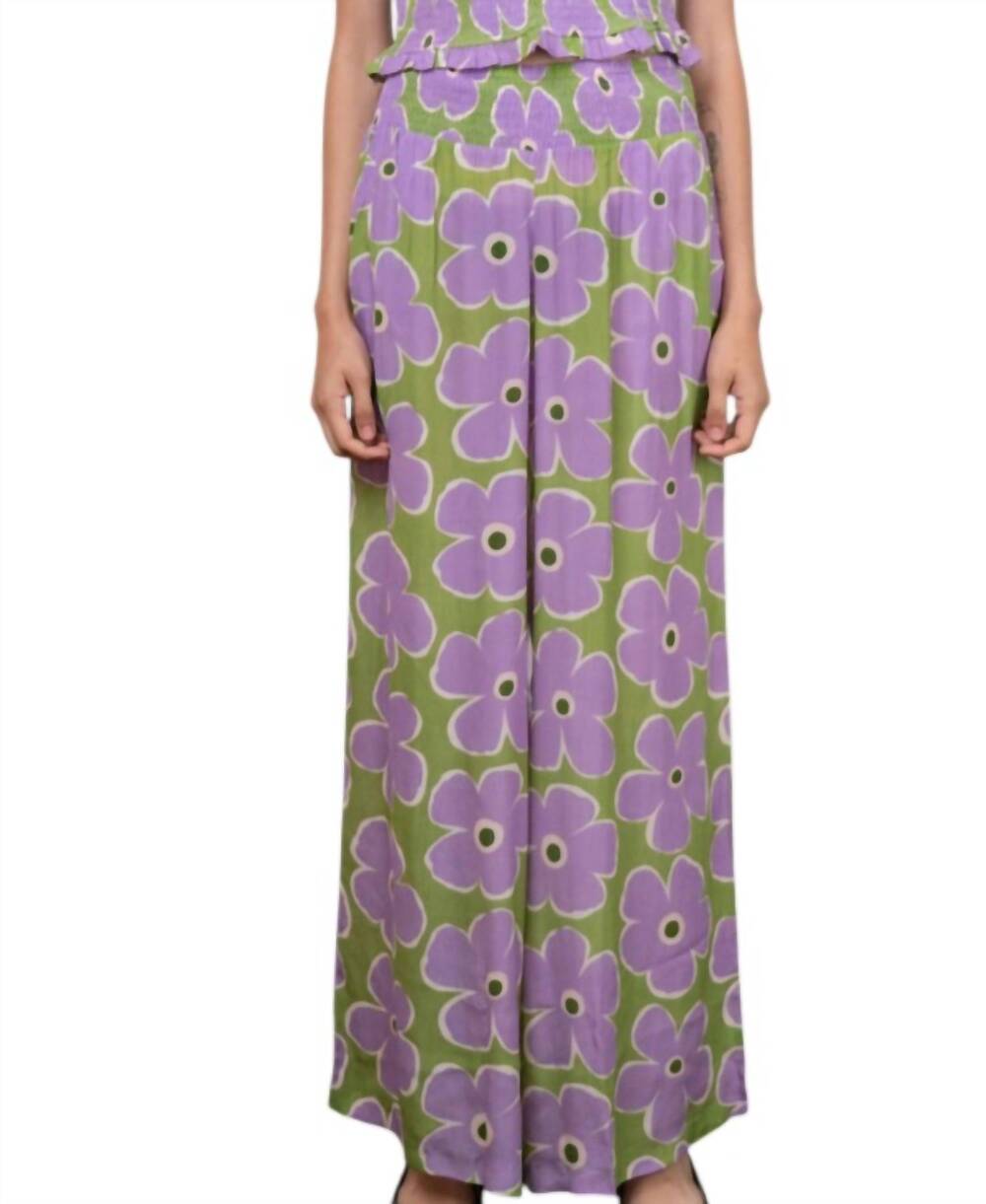 NEW SHINE flower silk pants in purple